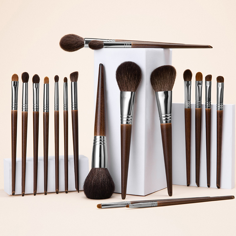 Custom makeup brushes Logo Natural hair synthetic hair Aluminum tube Wood handle 24Pcs Sanchuan Series Makeup Brush Set