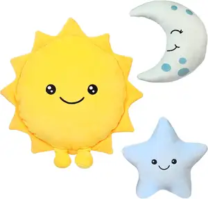 Travesseiro de pelúcia para decoração de casa, brinquedo decorativo em forma de estrela e lua, travesseiro de sol personalizado para o quarto