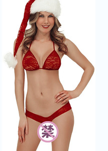 Vente flash Arrivée <span class=keywords><strong>Noël</strong></span> <span class=keywords><strong>Lingerie</strong></span> sexy pour femmes Sous-vêtements en coton ROUGE avec plumes et décoration en nœud Ensemble de 5 pièces - Product Image 3