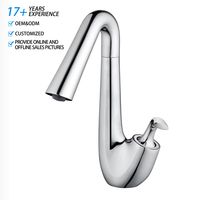 Grifo de Lavabo de Baño de Lujo Moderno de Latón con Giro de 360 Grados, Monomando con Disco Cerámico, Mezclador de Agua Fría/Caliente, Cromado para Lavabo Sobre Encimera