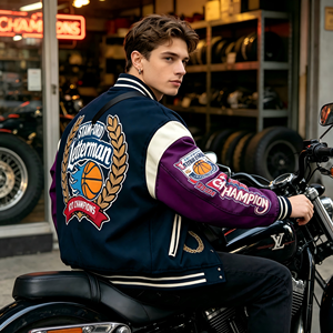 Chaqueta de Béisbol Bordada con Detalles Elaborados, Estilo Universitario y Motociclista, para Reuniones Urbanas y Personalización de Equipos, Venta al Por Mayor de Fábrica ODM - Product Image 1