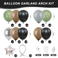 Kit d'arche de guirlande de ballons Planètes de l'Univers, vert sauge mat, taupe, noir, ballons étoiles argentées, ballons Saturne, pour anniversaire d'enfants