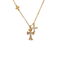 Collier Pendentif Double Croix en Zircon Minimaliste et Simple, Personnalisé, Luxe Léger, Polyvalent, Haut de Gamme, pour Clavicule