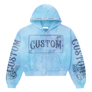 Custom Men's <strong>Hoodie</strong> Cotton Streetwear Oversized Design Graphic Dirty Wash Zip up Hoodies DTG Boxy Rhinestone Hoodies for Man - Product Image 2