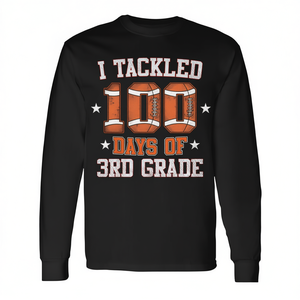 Maglietta a maniche lunghe con scritta "I Tackled 100 Days Of 3rd Grade Football" per bambini, unisex, girocollo, per il ritorno a scuola, laurea - Product Image 2