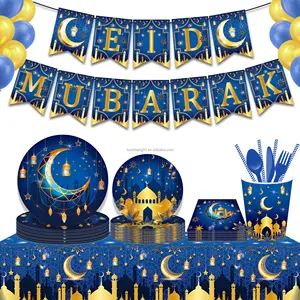 1Pcs Ramadan Đảng Nhựa Khăn Trải Bàn Eid Mubarak Trang Trí Dùng Một Lần Bảng Vải Cho Hồi Giáo Hồi Giáo Đảng