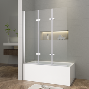 Paravent de <span class=keywords><strong>douche</strong></span> pliant à cadre argenté pour <span class=keywords><strong>baignoire</strong></span>, en verre trempé, avec option verre dépoli - Product Image 2