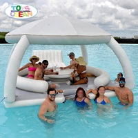 Plateforme de loisirs aquatiques gonflable avec tente, équipement d'amusement aquatique, île gonflable de bien-être, bar flottant pour piscine