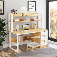 Bureau d'étude en métal pour étudiants avec tiroir, étagère à livres, surface en bois, taille personnalisée, grand bureau stable pour ordinateur à domicile