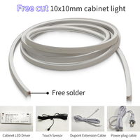 Kit de bande LED linéaire en silicone 12V 10*10mm à découpe libre avec contrôle par interrupteur tactile, idéal pour la décoration des armoires, placards et meubles.