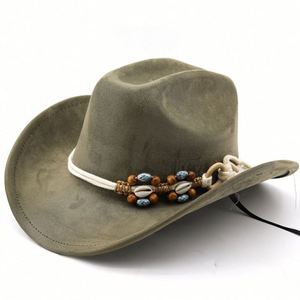 2025 Autumn Winter New Arrival Trendy Vegan Suede Western Cowboy <b>Hat</b> with Wood Beads Rope - Product Image 4