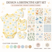 Ensemble layette bébé 5 pièces : body, bonnet, bavoir, moufles, motif personnalisé, doux, respirant, unisexe, bio, coffret cadeau, body bébé