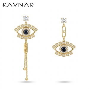 Pendientes colgantes AB desiguales de latón chapado en oro de 14K con circonita cúbica negra y borde pavé, estilo exótico, sin níquel, OEM personalizado - Product Image 1
