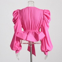 ZHEZHE nouveautés col en V manches bouffantes plissées dames chemises pour femmes à volants à lacets taille femmes Blouses