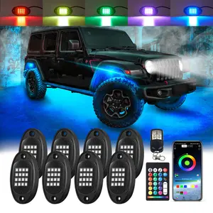 Lampu Rock LED 8 Pods, untuk Jeep, lampu Rock RGB dengan APP/Remote kontrol RF, lampu Underglow Neon multiwarna untuk mobil UTV 12v