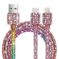 2024 nuevo Cable USB brillante colorido tipo C Micro Personalizado 1m 2M Cable DE DATOS DE cargador rápido trenzado de diamante brillante para iPhone