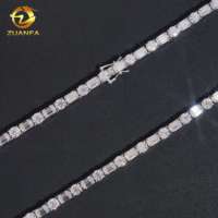 Chaîne de tennis en argent 925 de coupe fantaisie, chaîne de tennis en diamant moissanite de coupe émeraude de luxe 4*6 mm, collier hip hop pour hommes et femmes