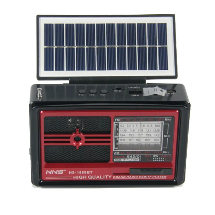 NS-1589BTポータブルLED懐中電灯ソーラーパネルUsb Am Fm Sw1-6 8バンドラジオ (バッテリーとSDカード付き)