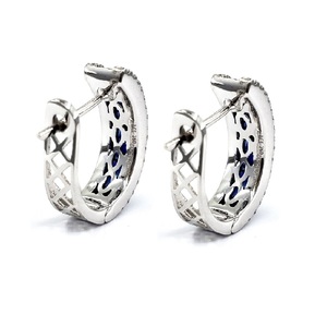 China Jewellery Factory Xmas Ladies Jewellery 18k <b>White</b> Gold High Quality Diamond Blue Sapphire Huggie Earrings for Donna - Product Image 3