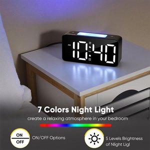 Digital Alarm <b>Clock</b> <b>LED</b> Display Night Light USB Charging Square Desk Table <b>Clock</b> for Bedroom - Product Image 4