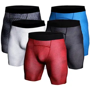 Pantaloncini a compressione da uomo flatlock in poliestere Spandex 4 aghi personalizzati, abbigliamento a compressione, leggings a compressione