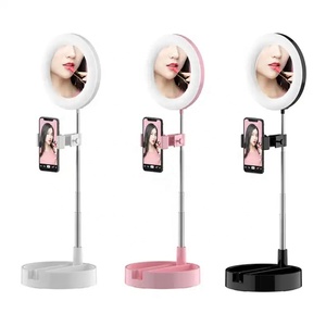 Espejo de <span class=keywords><strong>Maquillaje</strong></span> Portátil con Luz LED para Cuidado Personal y Transmisión en Vivo, Espejo Plegable de Viaje, Espejo de Mesa con Lámpara LED de Escritorio - Product Image 1