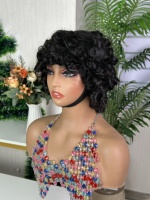 Wig SDD Quality Omotola Buatan Mesin, Rambut Keriting Mengembang 100% Rambut Asli Manusia, Kepadatan Penuh, 10 Inci