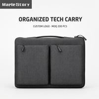 Housse pour ordinateur portable avec logo personnalisé, poignée, deux poches organisatrices sur le devant, rembourrée, pour ordinateur portable professionnel de 13 à 14 pouces