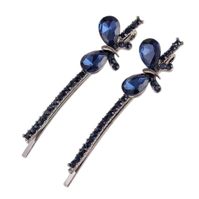 Заколка со стразами и сапфиром, модная шпилька для волос с бабочкой и клубничным стилем для женщин