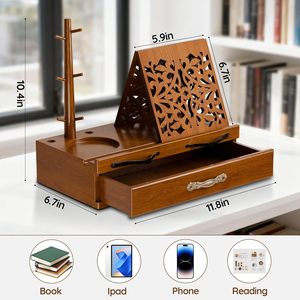 Étagère de bureau en bois avec tiroir de rangement, organisateur multifonctionnel pour la lecture et l'écriture au bureau - Product Image 4