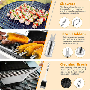 Ensemble d'ustensiles de barbecue 15 pièces en acier inoxydable, kit d'accessoires de barbecue parfait, cadeau idéal pour les grillades en extérieur avec sac - Product Image 5