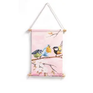 Excellent Quality Animal Bird Watercolor Printed Wall Hanging Decoration Custom Wall Scroll Canvas Painting