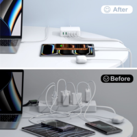 Chargeur rapide GaN 100W PD3.1, station de charge de bureau, 3 ports USB-C, 3 ports USB-A, adaptateur secteur multi-ports, prise US, UK, AU, JP, EU