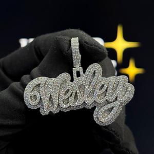 <b>Custom</b> 925 Sterling Silver VVS Moissanite Double Layer Script <b>Name</b> Pendant White Gold Plated Hip Hop Bling <b>Necklace</b> - Product Image 6