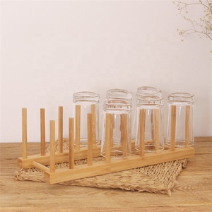 Escorredor De Prato De Bambu Cremalheira De Prato De Cozinha Suporte De Tampa De Pote Cremalheira De Secagem De Prato De Bambu - Product Image 1