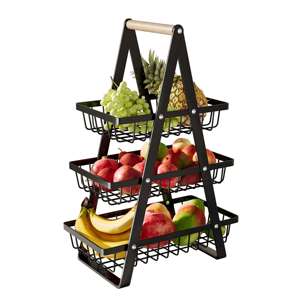 Countertop Fruit Bowle <b>Basket</b> for Home <b>Storage</b> Fruits <b>Vegetable</b> Snacks, Detachable Metal Rectangle <b>Basket</b> with Wood Handle - Product Image 5