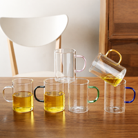 Assortiment van 6 glazen glazen met gekleurde handvatten voor thee, koffie, water, keuken, drinkset
