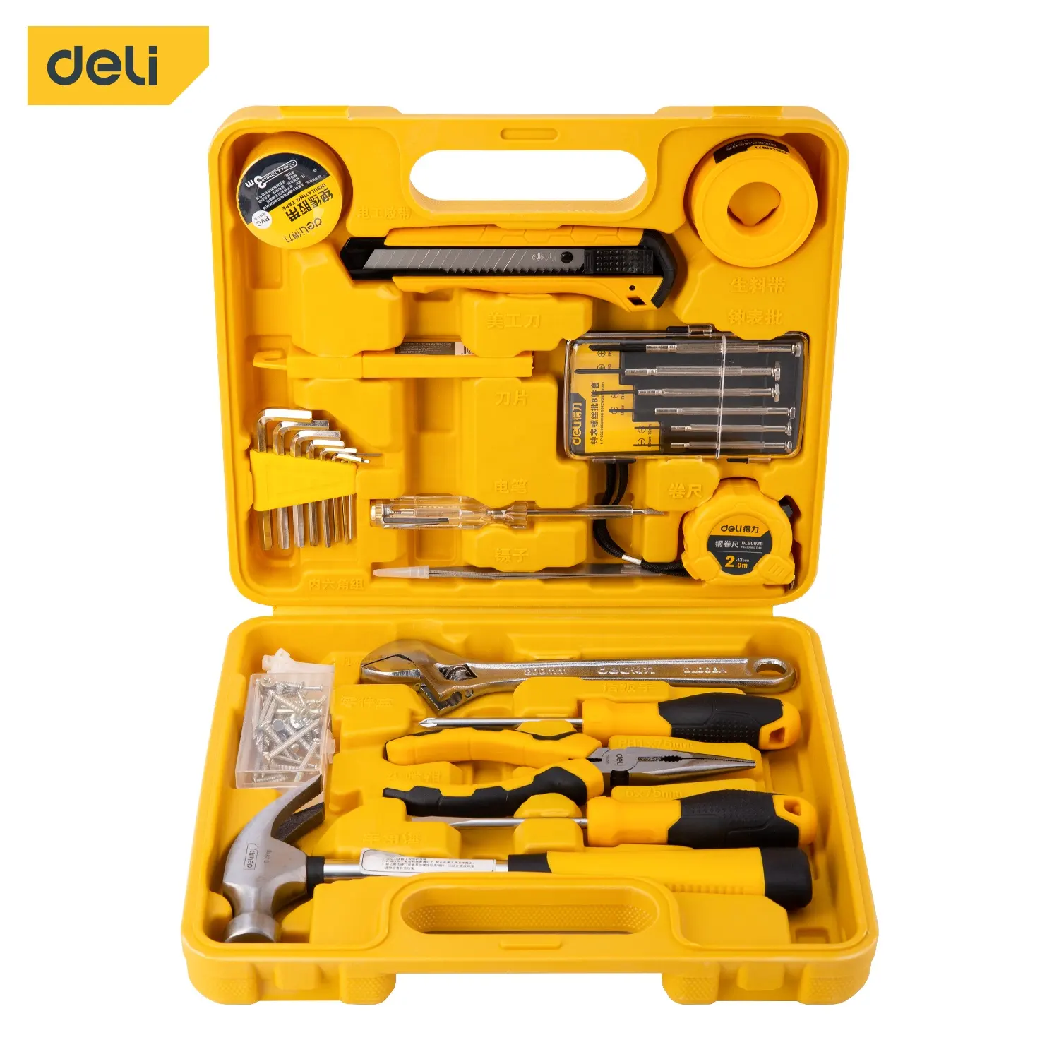 Deli EDL1028J 28 Pcs Household Construction Hand Tools Home Repair Tool Set Hard Case DIY 28PCS/SET 260*215*66MM 18.4KGS CN CHO