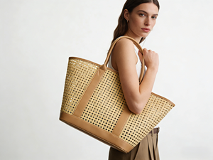 Sac fourre-tout rétro en rotin portable avec deux poignées, imperméable et réutilisable pour femmes, filles, plage, natation, extérieur, voyage, shopping - Product Image 6