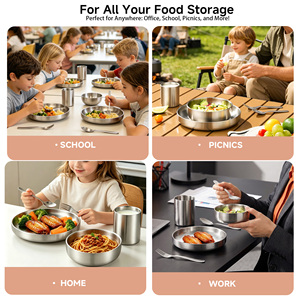 Juego de Platos, Tazones, Tazas de Café, Cucharas y Tenedores de Acero Inoxidable de Doble Pared Aislados SS304, Juego de Vajilla Irrompible para Niños - Product Image 5