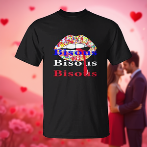 Camiseta premium Bisous French Kisses para el día de San Valentín, romántica, para amantes - Product Image 3