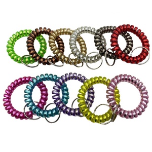 Gym Pool Elastic Cellphone Writ Keychain Lanyard PVC Spiral Spring Coils Stretchable Wristlet Bracelet Key Chain Keyring Holder