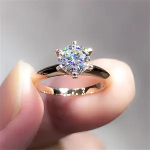 Thiết Kế Phổ Biến 5 Carat H & Một Cutt Gra Vvs Moissanite Nhẫn Cưới Sáu Prong 9K Vàng Engagement Ring Trang Sức