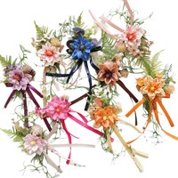 Boutonnières et fleurs de poignet artisanales en soie parfumées Hua Han Ge pour mariage, avec roses, tulipes, marguerites et magnolias