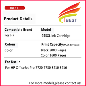 Compatible avec la <span class=keywords><strong>cartouche</strong></span> d'encre <span class=keywords><strong>HP</strong></span> 955XL pour imprimante <span class=keywords><strong>HP</strong></span> <span class=keywords><strong>OfficeJet</strong></span> <span class=keywords><strong>Pro</strong></span> 7720 7730 8210 8216 8218 <span class=keywords><strong>7740</strong></span> 8710 8720 8730 8740 - Product Image 2
