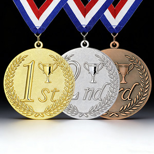Médailles Or, <span class=keywords><strong>Argent</strong></span>, Bronze en Alliage de Zinc avec Gravures en Relief et Motifs de Couronnes d'Olivier pour les Sports - Product Image 1