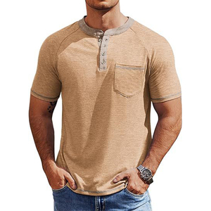 Camiseta de Verano Personalizada Amz para Hombre, Talla Estadounidense, Corte Holgado, Manga Corta, con Botones y Bolsillo, Estilo Vintage Informal Henry, 180 Gramos, Lisa - Product Image 6