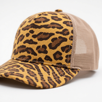 Gorra de béisbol de moda para mujer Sombreros de camionero con diseño de malla entrecruzada y estampado de leopardo ajustable