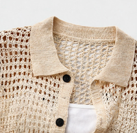 Cardigan en crochet léger pour femme, marque privée, avec détails ajourés, boutons sur le devant et poignets et ourlet côtelés