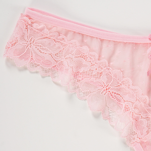 Ladymate OEM/ODM Sexy Spitzen-Tanga für Damen, Transparente Spitzenhöschen mit Schleifendekoration, Durchsichtige Sexy Unterwäsche - Product Image 6
